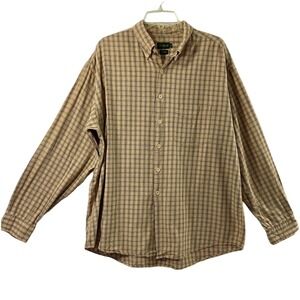 J Crew Shirt Mens XL Plaid Tan Green Long Sleeve Button‎ Up Hong Kong Casual